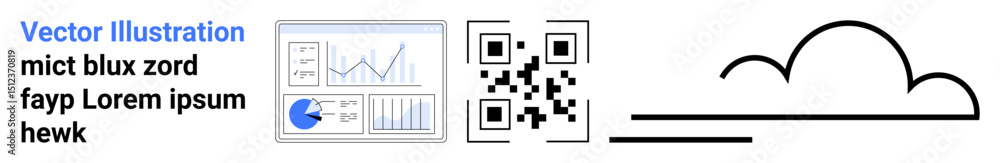 Poster interactive dashboard with charts, qr code, and cloud outline. ideal for analytics, technology, digi