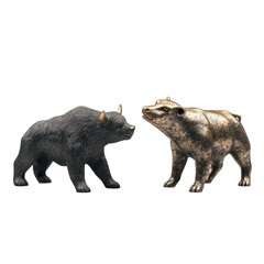 Fototapeta premium Bull and bear symbols of stock market, Bull and bear symbols representing the stock market, isolated on transparent background