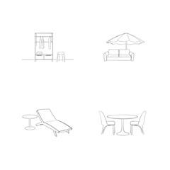 Simple line art illustrations of furniture elements for interior design and home decor