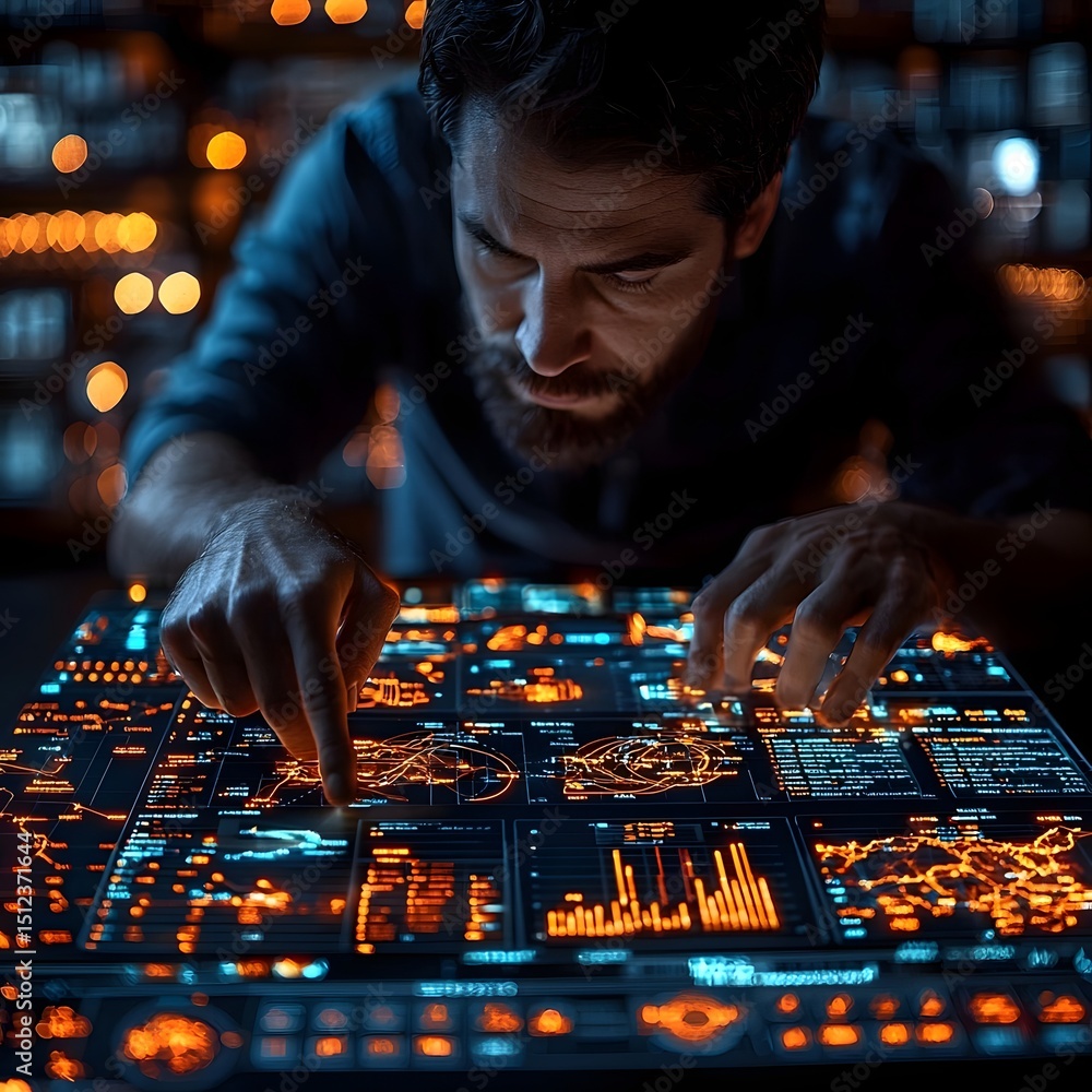 Poster logistics manager analyzing real time digital dashboard of distribution routes