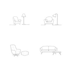 Modern minimalist furniture line art illustrations for interior design and home decor concepts