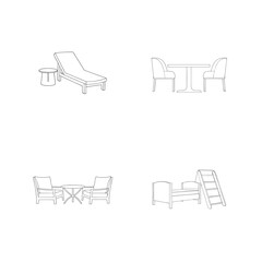 Minimalist line art illustrations of outdoor and indoor furniture design elements