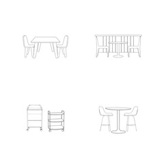 Minimalist furniture design elements with line art illustrations for interior decor and design concepts