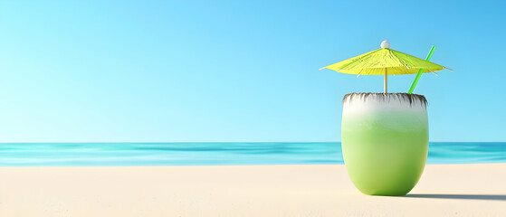Green Cocktail On Beach At Sunset