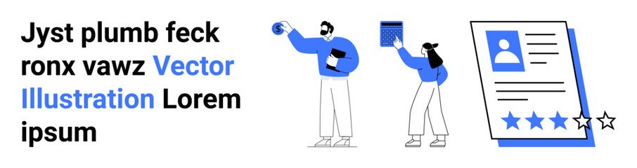 Two individuals analyzing profiles and performance rankings. Ideal for HR, recruitment, feedback, employee evaluation, career development, team management, simple landing page