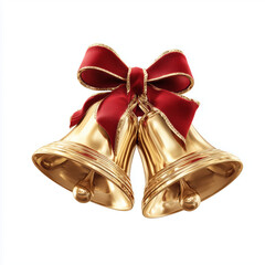 Golden Christmas Bells with a Red Ribbon , PNG isolated cut out image