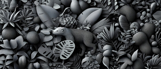 Abstract Black And White Tropical Leaf Pattern