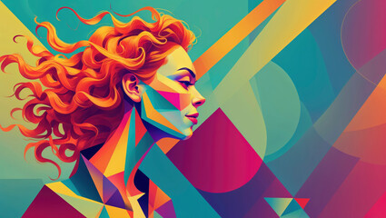 abstract portrait of a woman face in profile colored in modern geometric style