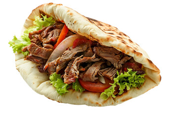 Perfectly prepared shawarma in pita bread with tangy sauces and vegetables isolated on transparent background