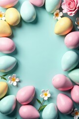 Pastel colored eggs, floral pattern background, Easter, vintage