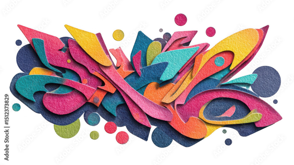 Aufkleber vibrant textured graffiti design element created with layered colorful paper cutouts and scattered d