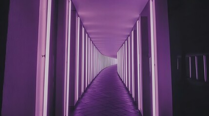Geometric corridor with multiple neon triangles arranged in repetitive sequence, glowing intensely while stretching into deep perspective