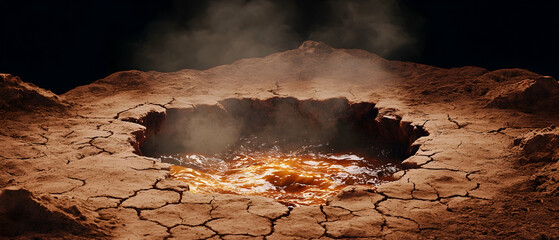 Dramatic Volcanic Crater Eruption On A Desert Landscape