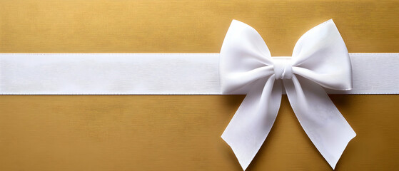 Elegant White Ribbon Bow On Gold Gift Wrap