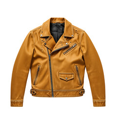Distressed mustard yellow leather jacket isolated on transparent background