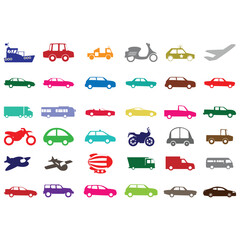 silhouette of planes , ships , cars , trucks 