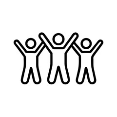 Group of three cheering people celebrating together as a simple linear vector icon  