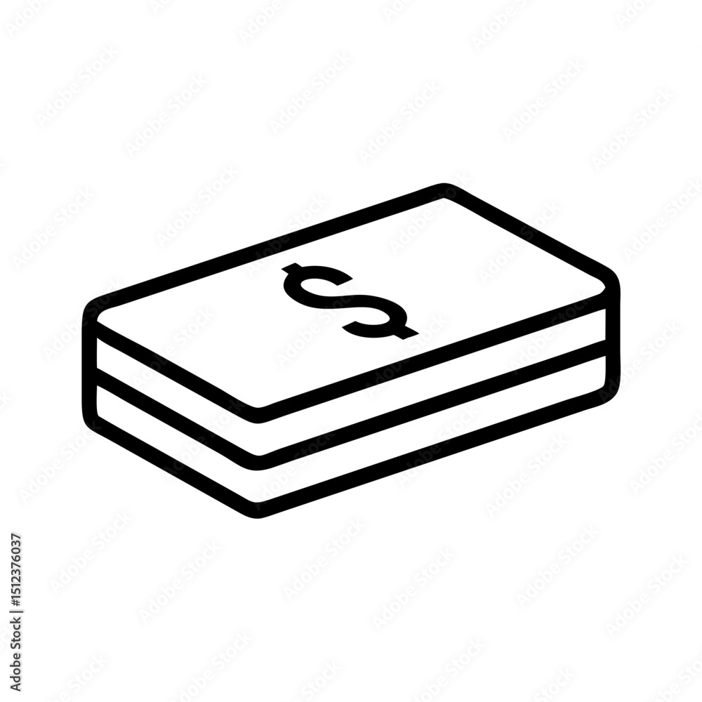 Aufkleber stack of paper dollars represented as a simple linear vector icon