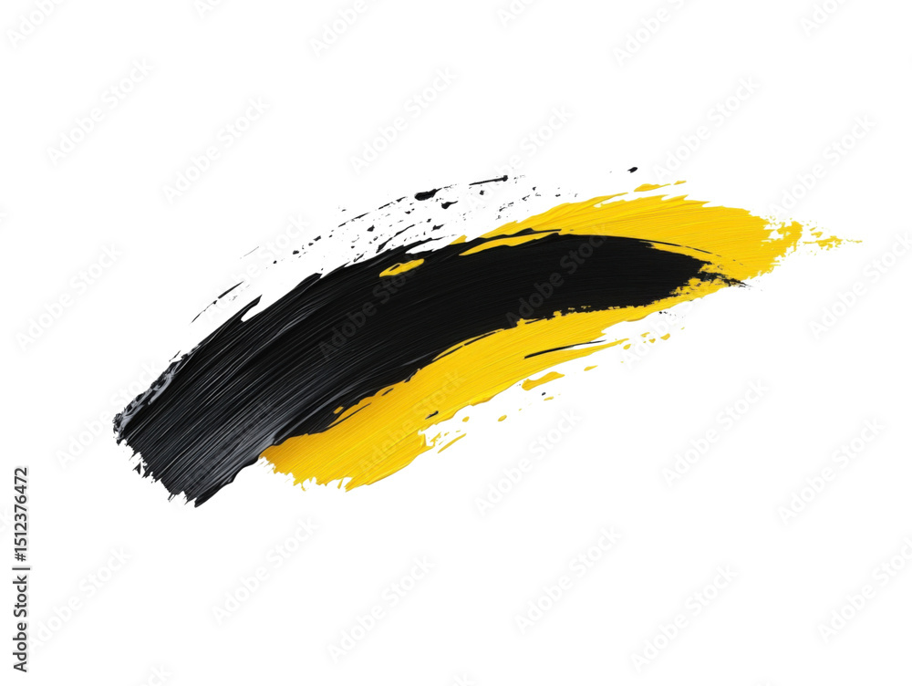 Poster dynamic strokes of black and yellow: a vibrant composition showcasing sweeping brushstrokes of black