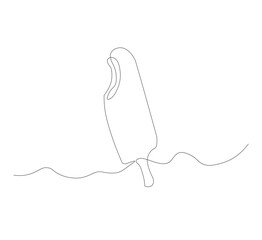 continuous line drawing ice cream stick one line continuous drawing illustration. Hand drawn linear silhouette icon. Minimal outline design element for print, banner, card, flyer, logo, menu.
