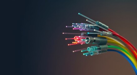 Multicolored fiber optic cables with glowing light points