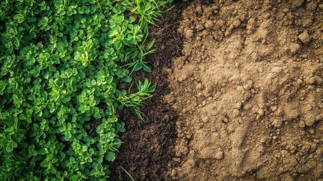 Agriculture transformation with lush greenery covering a rejuvenated field of previously dry soil
