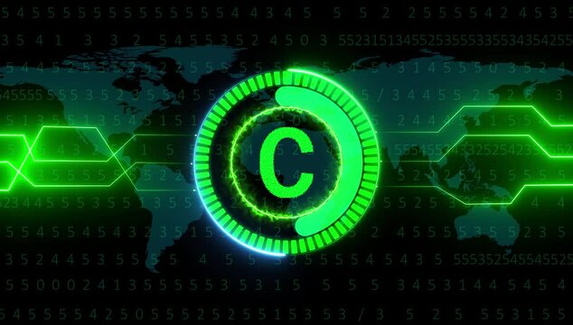 Digital letter C green colors with Futuristic Global Technology Network Background.