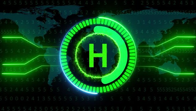 Digital letter H green colors with Futuristic Global Technology Network Background.