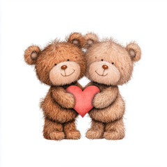 Obraz premium Two Teddy Bears Holding a Heart , PNG isolated cut out image