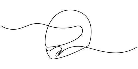 Continuous line drawing representing a motorcycle helmet. Sport Helmet Black Stroke Linear Icon. Continuous line vintage helmet line art vector illustration with background editable stroke. © UzzalChandra