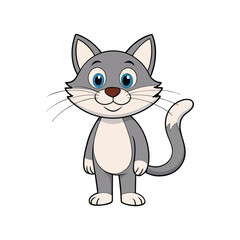 Fototapeta premium Adorable cartoon cat standing and smiling vector illustration for kids' designs, stickers, books, and educational use