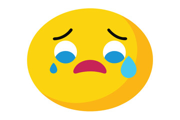 Sad yellow emoji crying with large tears emotional vector illustration