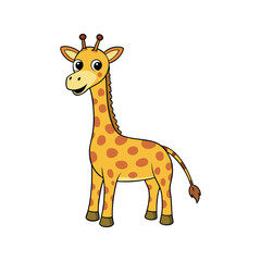 Obraz premium Adorable giraffe cartoon vector character for kids' learning books, wildlife themes, zoo posters, and animal educational content