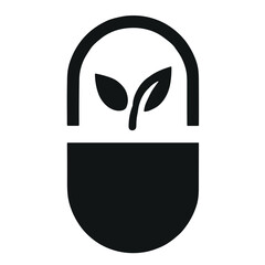 Eco-friendly pill capsule vector icon featuring a leaf symbol on transparent background for natural health concept