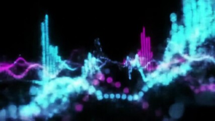 Dynamic Abstract Digital Display of Glowing Cyan and Magenta Sound Waves and Data Visualization - Powered by Adobe
