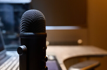 Microphone close-up in recording studio during audio session