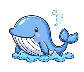 Obraz premium Cute cartoon whale illustration isolated on transparent background