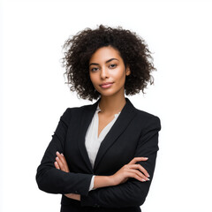 Confident Businesswoman in a Stylish Black Suit , PNG isolated cut out image