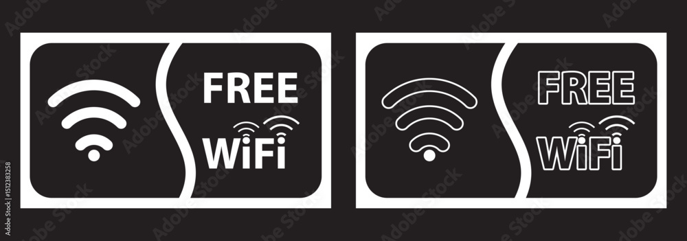 Poster wifi vector icon set in black and white colors. wifi art vectors and set of black wifi icon silhouet