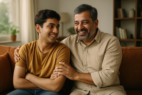 Father and son bonding moment.