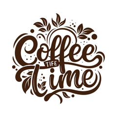 Decorative &ldquo;Coffee Time&rdquo; script typography with coffee beans and swirls. Perfect for caf&eacute; branding, mugs, posters, and breakfast visuals.