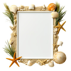 A white frame with shells and a star in the middle