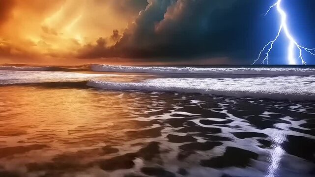 Majestic seascape reveals a dynamic interplay of contrasting celestial elements