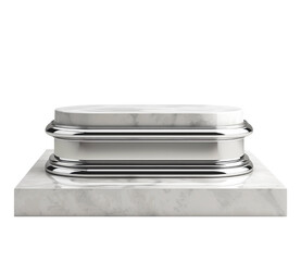 A white marble pedestal with a silver frame
