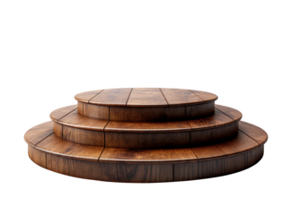 A wooden platform with three steps