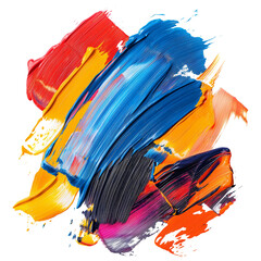 The image is a colorful painting with a variety of colors, including red, blue