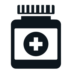 Obraz premium First aid pill container vector icon with a cross symbol on transparent background for home medicine storage concept