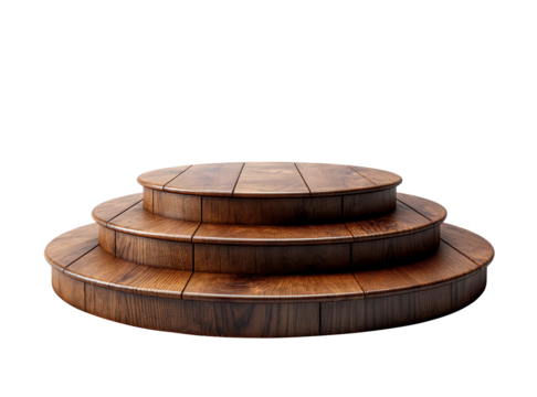 A wooden platform with three steps