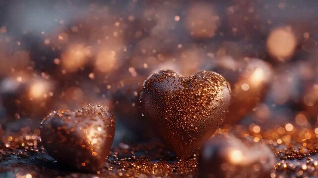 Chocolate heart with gold sparkles on valentine's day