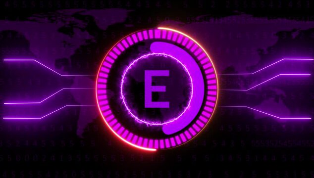Digital letter E pink colors with Futuristic Global Technology Network Background.
